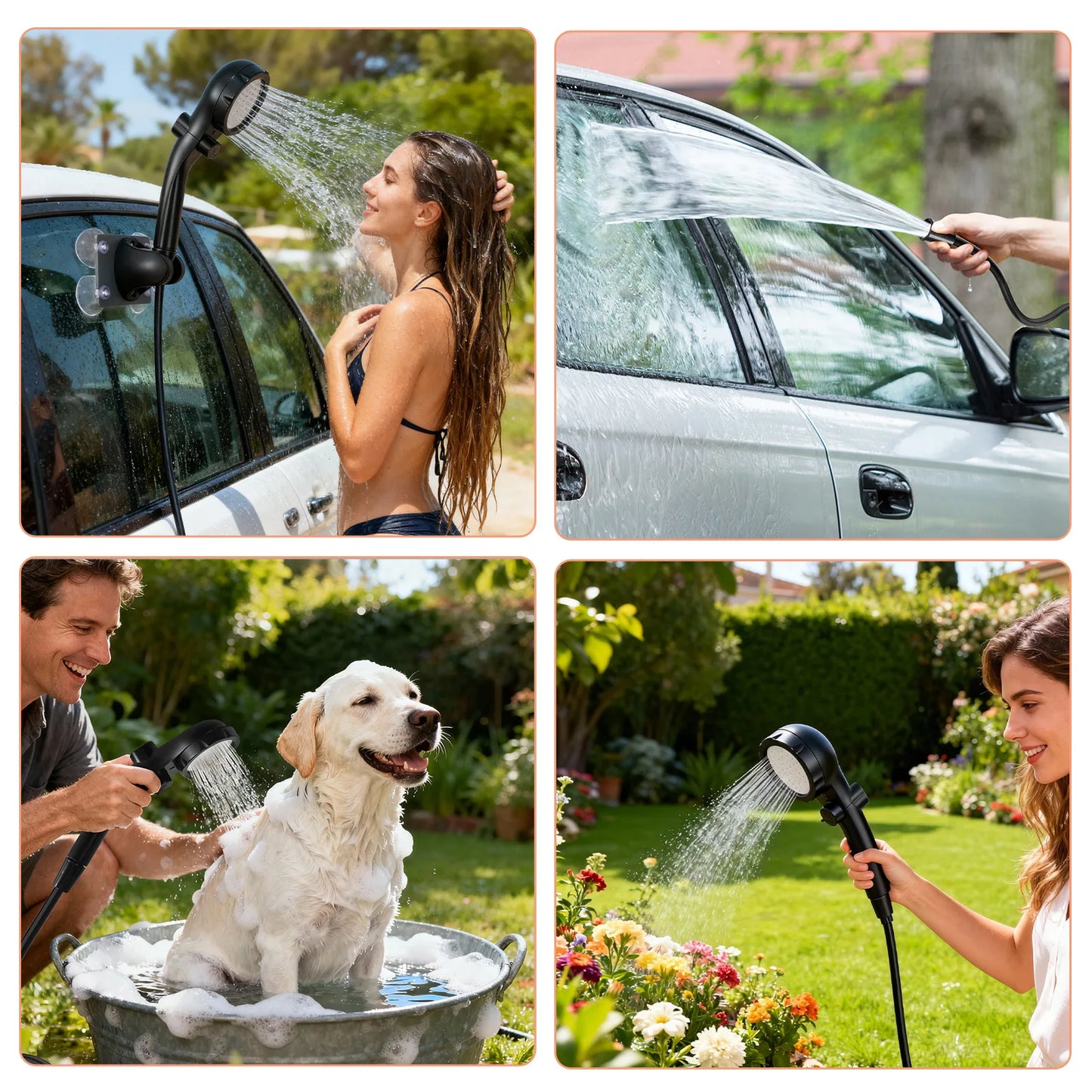 Portable Rechargeable Electric Camping Shower Pump, Outdoor Shower with Temperature Display for Camping Hiking RV Pet Bathing