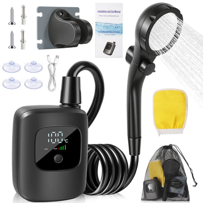 Portable Rechargeable Electric Camping Shower Pump, Outdoor Shower with Temperature Display for Camping Hiking RV Pet Bathing