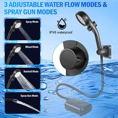 Portable Rechargeable Electric Camping Shower Pump, Outdoor Shower with Temperature Display for Camping Hiking RV Pet Bathing